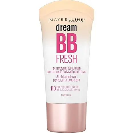 Maybelline Dream Fresh Skin Hydrating BB cream, 8-in-1 Skin Perfecting Beauty Balm with Broad Spectrum SPF 30, Sheer Tint Coverage, Oil-Free, Light/Medium, 1 Fl Oz